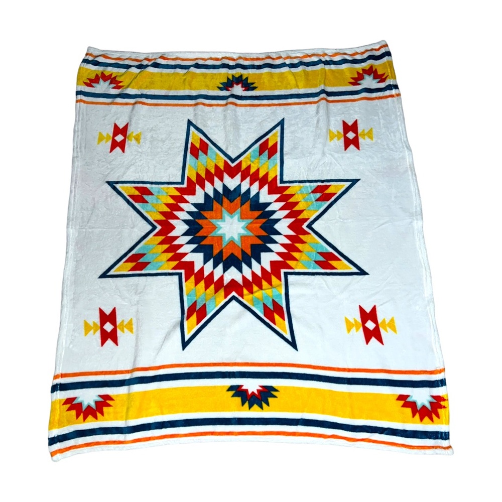 St Larbe Indian School Montana Fleece Soft Southwest Aztec Blanket New Never Use